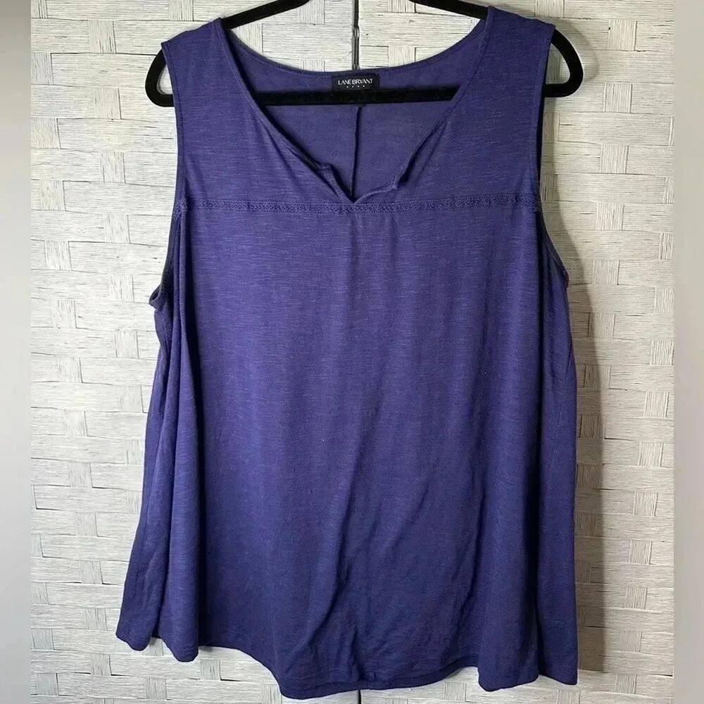 Lane Bryant V-neck sleeveless top little detail, cotton blend tank top plus size